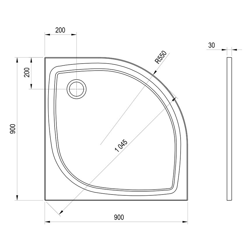 Ravak XA237711010B - Brodzik ćwierćokrągły ELIPSO 90x90 cm biały