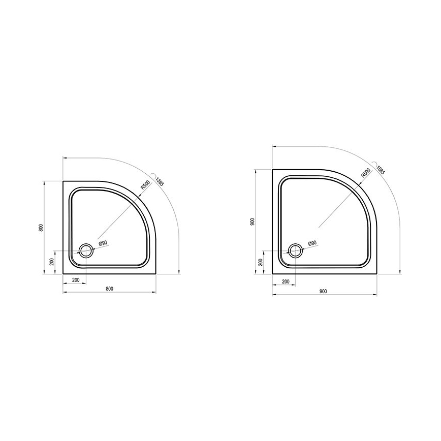 Ravak XA247701010 - Brodzik ćwierćokrągły ELIPSO 90x90 cm biały