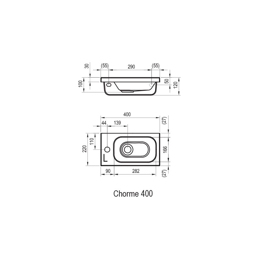 Ravak XJGL1100000 - Umywalka wisząca CHROME 40x22 cm odlew z marmuru/biały
