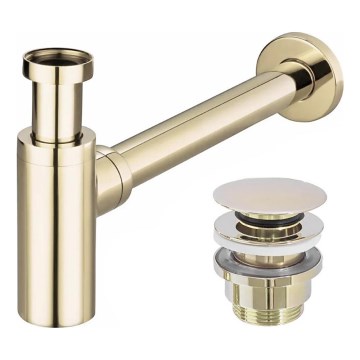 REA-A5692 - Syfon umywalkowy z korkiem CLICK-CLACK śr. 6,4 cm złoty