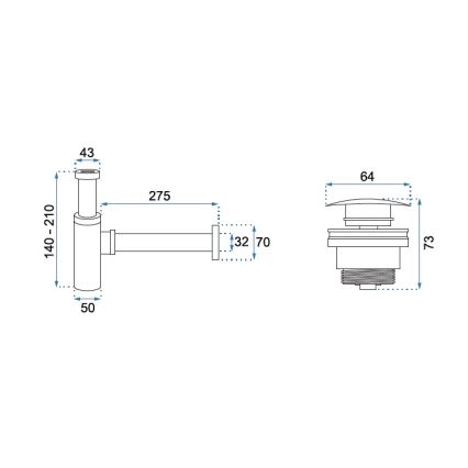 REA-A5693 - Syfon umywalkowy z korkiem CLICK-CLACK Ø 6,4 cm chrom błyszczący