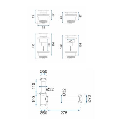 REA-A8541 - Syfon umywalkowy z korkiem CLICK-CLACK Ø 6,4 cm różowe złoto