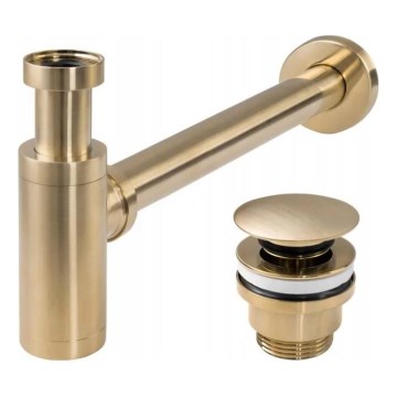 REA-A8586 - Syfon umywalkowy z korkiem typu CLICK-CLACK, Ø 6,4 cm, szczotkowane złoto