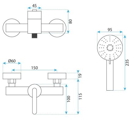 REA-B5500 - Zestaw prysznicowy z baterią ONTARIO czarny