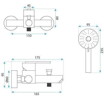 REA-B5514 - Zestaw wannowy z baterią ONTARIO w wykończeniu szczotkowanej stali
