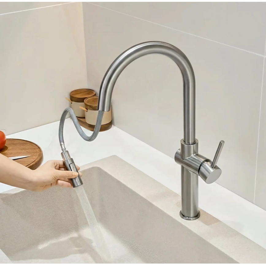 REA-B6330 - Bateria zlewozmywakowa z wyciąganą wylewką FRESH 45 cm nikiel