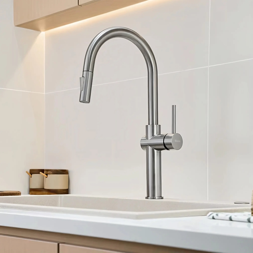 REA-B6330 - Bateria zlewozmywakowa z wyciąganą wylewką FRESH 45 cm nikiel