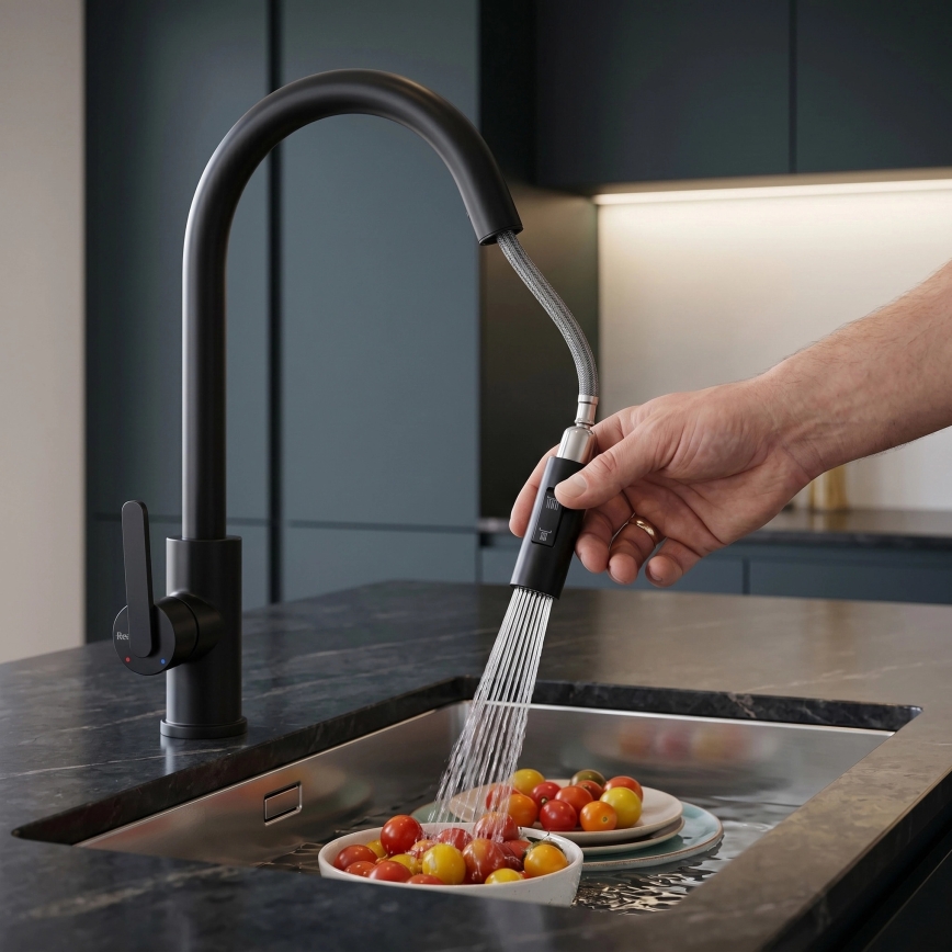 REA-B6571 - Bateria kuchenna z wyciąganą wylewką ONTARIO 38 cm czarna