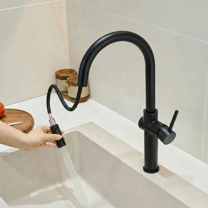 REA-B7200 - Bateria zlewozmywakowa z wysuwaną słuchawką prysznicową FRESH 45 cm czarna