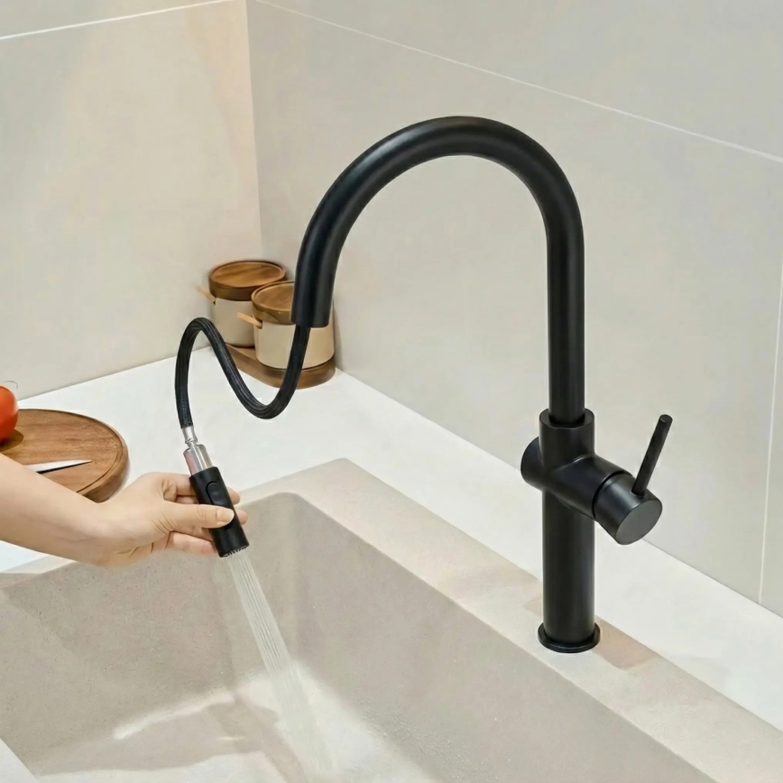 REA-B7200 - Bateria zlewozmywakowa z wysuwaną słuchawką prysznicową FRESH 45 cm czarna