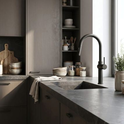 REA-B7200 - Bateria zlewozmywakowa z wysuwaną słuchawką prysznicową FRESH 45 cm czarna