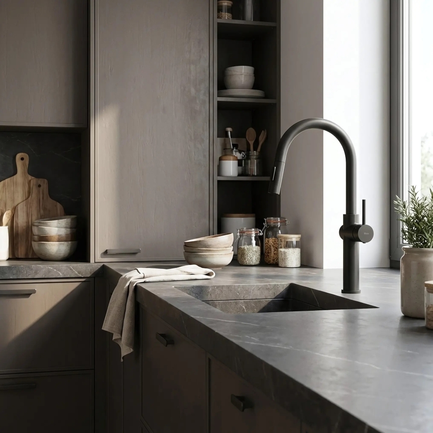 REA-B7200 - Bateria zlewozmywakowa z wysuwaną słuchawką prysznicową FRESH 45 cm czarna