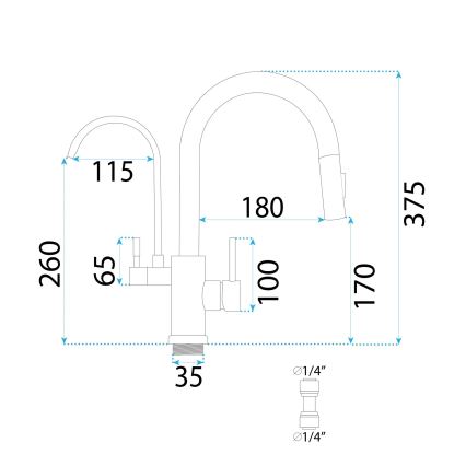 REA-B7564 - Bateria zlewozmywakowa z wyciąganą wylewką i filtrem ECO FRESH, 37,5 cm, matowa czerń