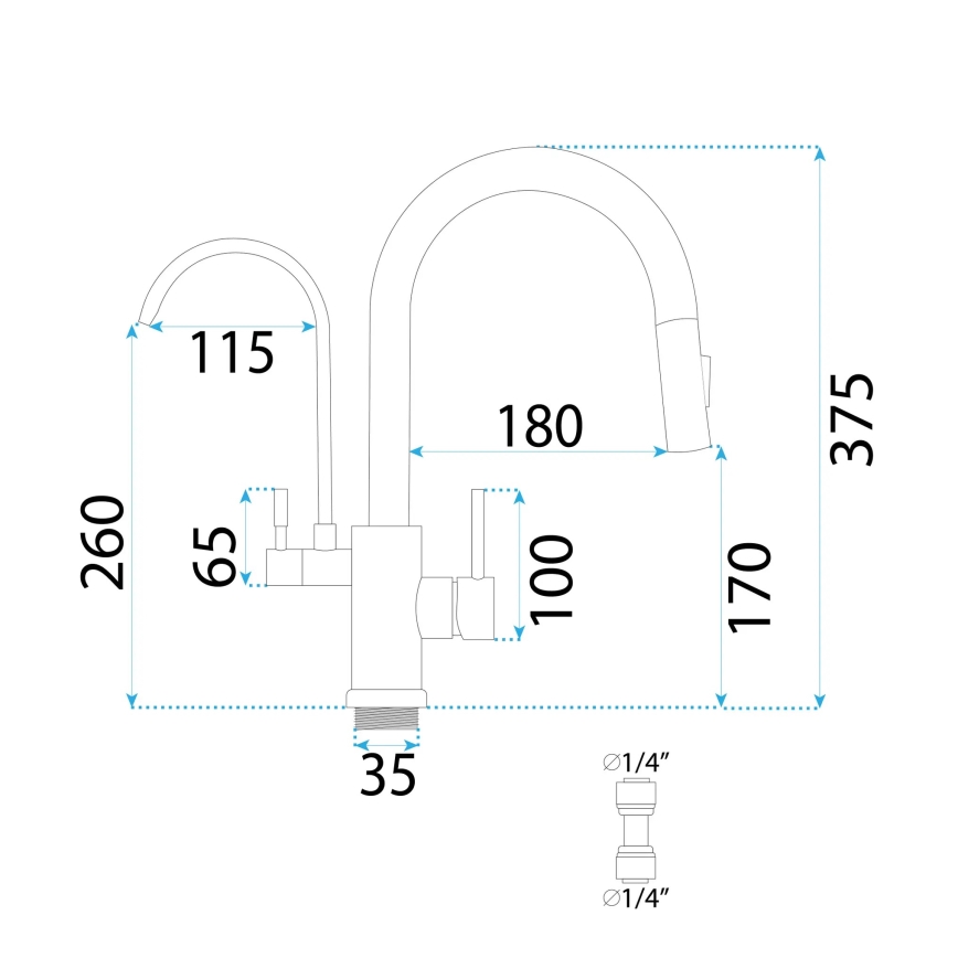 REA-B7596 - Bateria zlewozmywakowa z wyciąganą wylewką i systemem filtracji ECO FRESH, 37,5 cm, w kolorze szczotkowanego złota