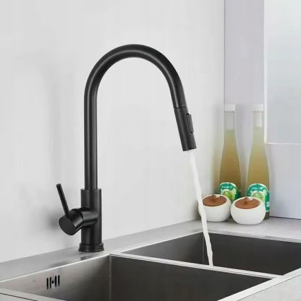 REA-B9147 - Bateria zlewozmywakowa FRESH z wyciąganą słuchawką, 39,5 cm, czarny mat