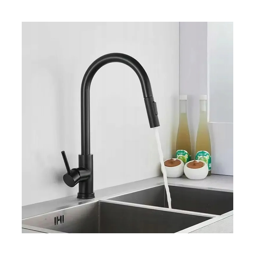 REA-B9147 - Bateria zlewozmywakowa FRESH z wyciąganą słuchawką, 39,5 cm, czarny mat