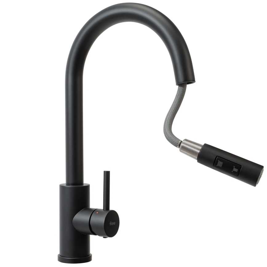 REA-B9147 - Bateria zlewozmywakowa FRESH z wyciąganą słuchawką, 39,5 cm, czarny mat