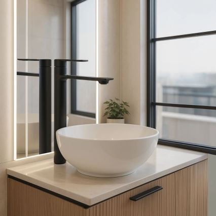 REA-B9988 - Bateria umywalkowa STORM 29,5 cm matowa czarna