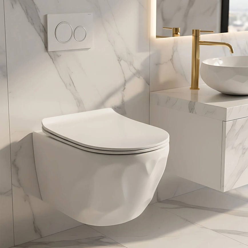 REA-C1652 - WC wiszące z deską sedesową GUSTAVO RIMLESS ceramika/biała