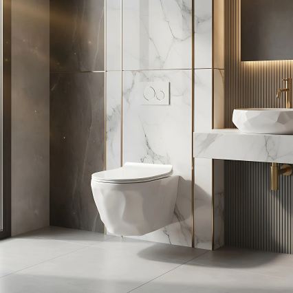 REA-C1652 - WC wiszące z deską sedesową GUSTAVO RIMLESS ceramika/biała