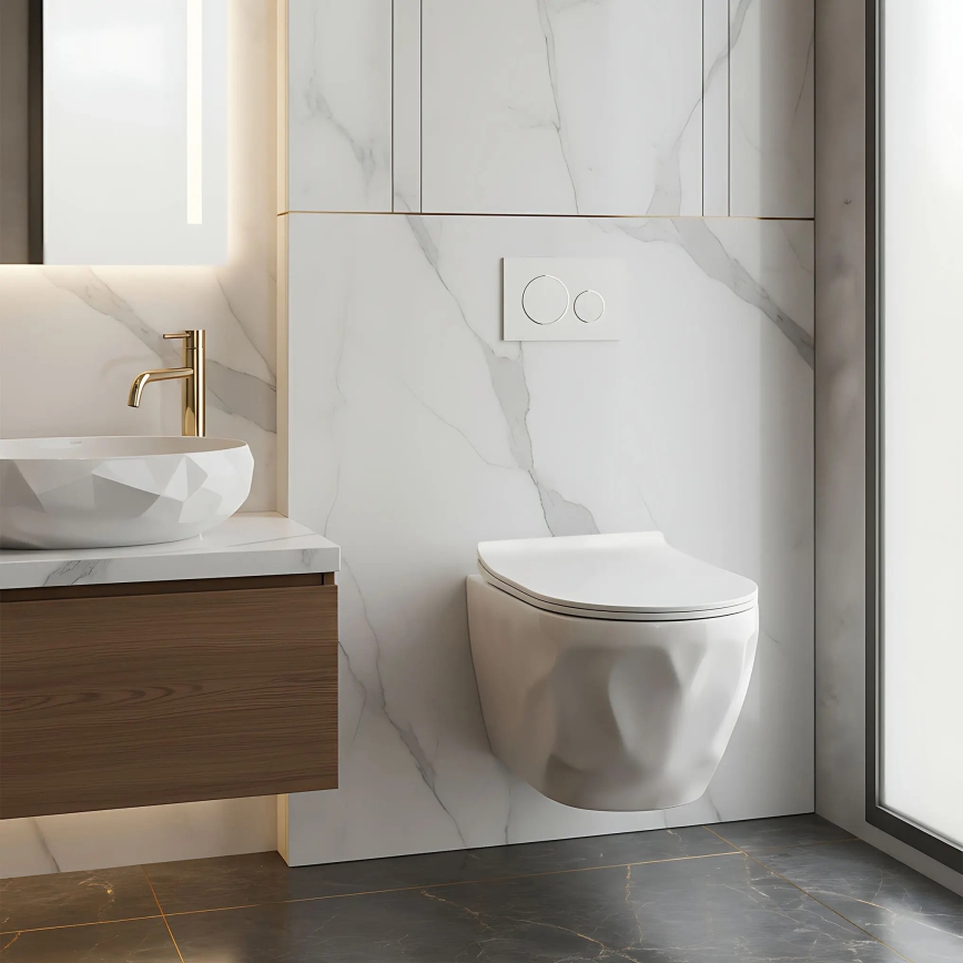 REA-C1652 - WC wiszące z deską sedesową GUSTAVO RIMLESS ceramika/biała
