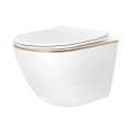 REA-C6806 - Wiszące WC z deską sedesową CARLO MINI TORNADO bezkołnierzowe ceramika/biały/złoty