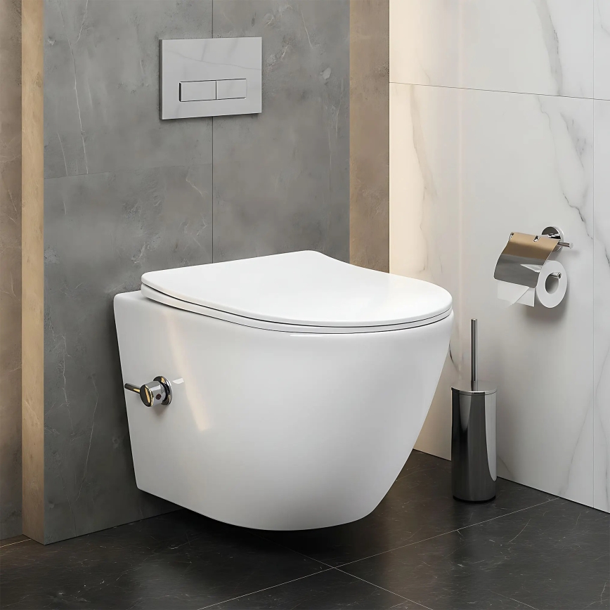 REA-C9701 - WC wiszące z bidetową słuchawką i deską CARLO LUX ceramika/biała