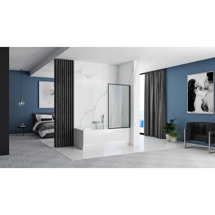 REA-K7632 - Ruchomy parawan nawannowy LAGOS 140x70 cm czarny/przezroczysty