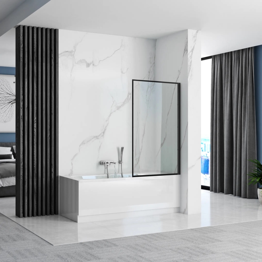 REA-K7633 - Ruchomy parawan nawannowy LAGOS 140 x 80 cm czarny/przezroczysty