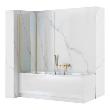 REA-K9777 - Składany parawan wannowy AGAT 140x100 cm, szczotkowane złoto/szkło przezroczyste