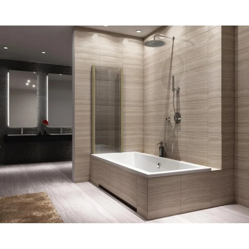 REA-K9777 - Składany parawan wannowy AGAT 140x100 cm, szczotkowane złoto/szkło przezroczyste