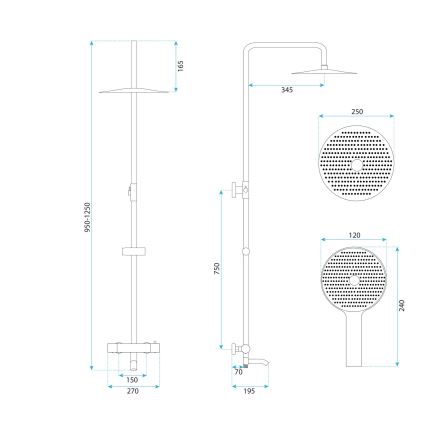 REA-P5960 - Zestaw prysznicowy z baterią termostatyczną LUNGO DIAMOND, złoty