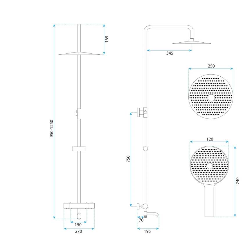 REA-P5961 - Zestaw prysznicowy z baterią termostatyczną LUNGO DIAMOND błyszczący chrom