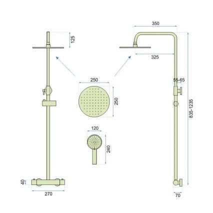 REA-P6602 - Zestaw prysznicowy z baterią termostatyczną VINCENT, szczotkowane złoto