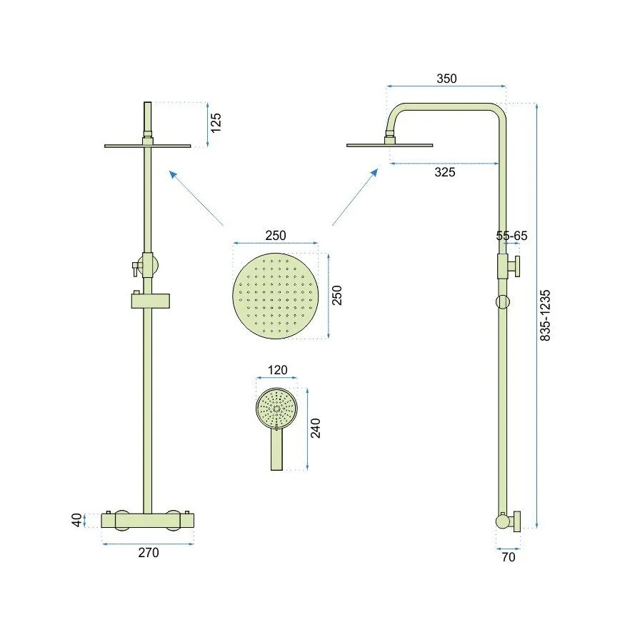REA-P6602 - Zestaw prysznicowy z baterią termostatyczną VINCENT, szczotkowane złoto