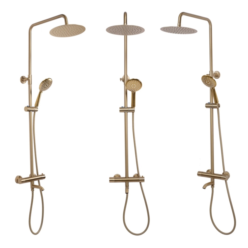 REA-P6604 - Zestaw prysznicowy LUNGO z baterią termostatyczną, szczotkowane złoto