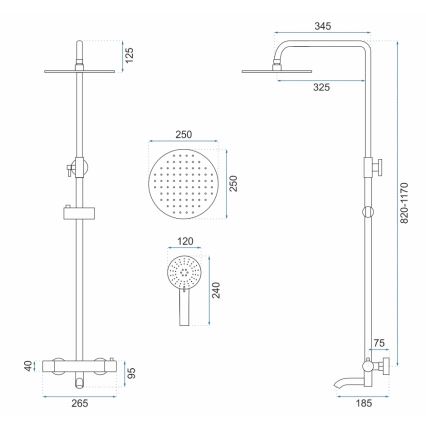 REA-P6604 - Zestaw prysznicowy LUNGO z baterią termostatyczną, szczotkowane złoto