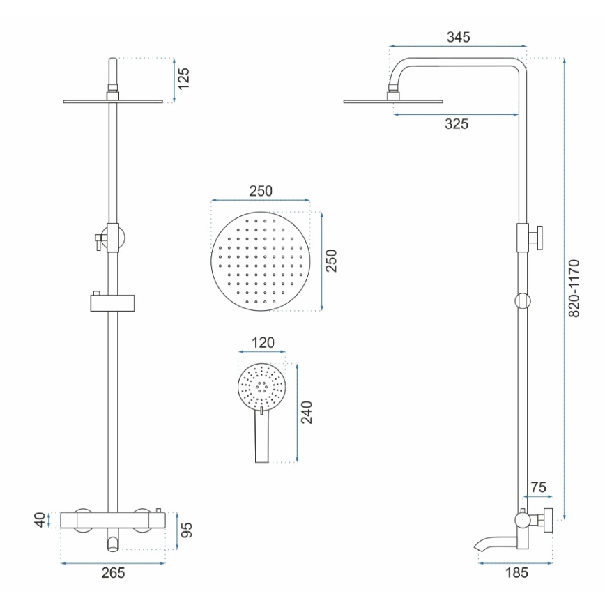 REA-P6604 - Zestaw prysznicowy LUNGO z baterią termostatyczną, szczotkowane złoto