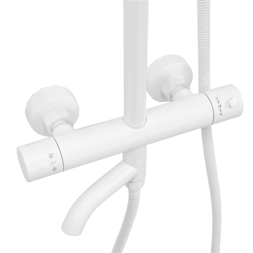 REA-P6608 - Zestaw prysznicowy LUNGO z baterią termostatyczną, biały mat