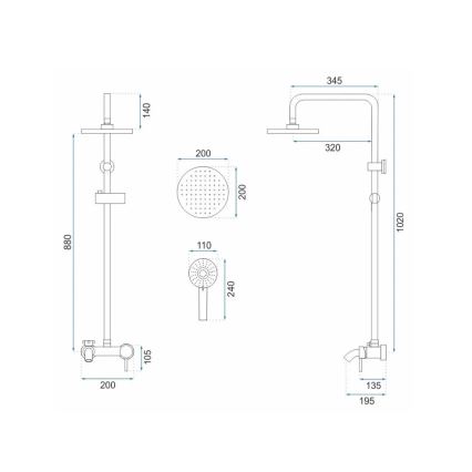 REA-P7051 - Zestaw prysznicowy LUIS z baterią, szczotkowane złoto