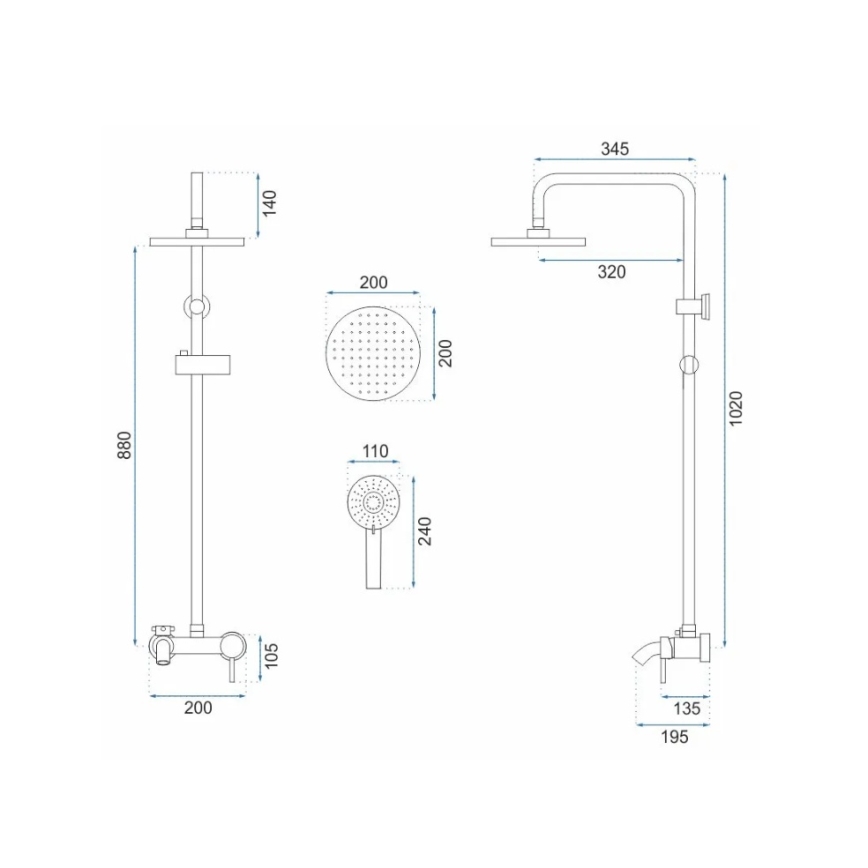 REA-P7051 - Zestaw prysznicowy LUIS z baterią, szczotkowane złoto