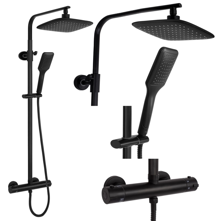 REA-P7101 - Zestaw prysznicowy z baterią termostatyczną TOM, matowa czerń