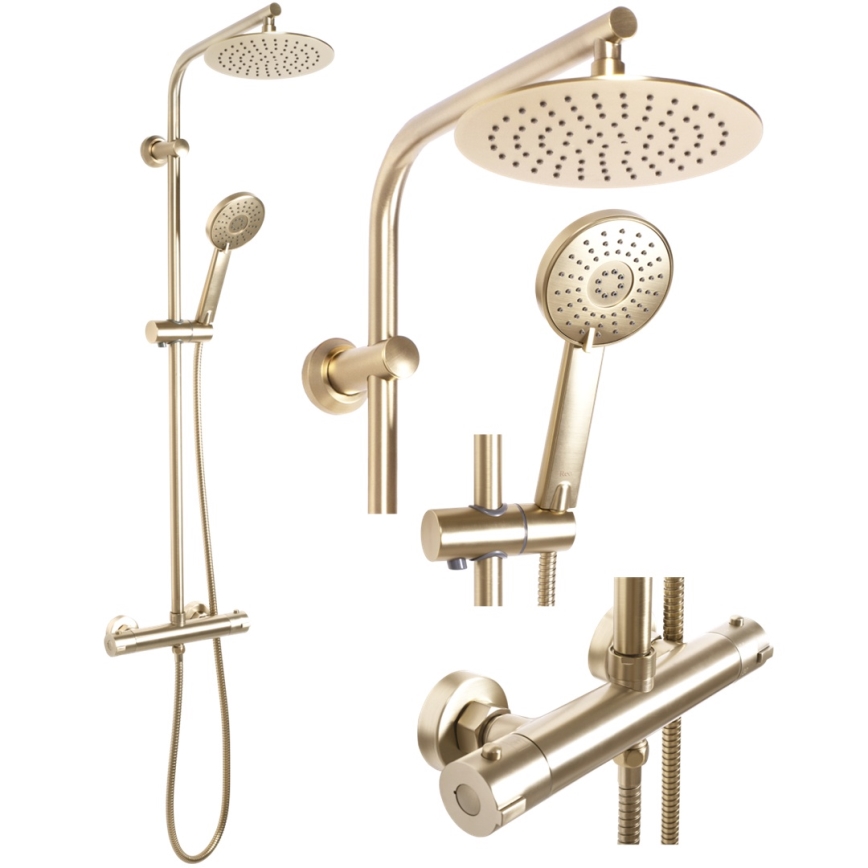 REA-P8413 - Zestaw prysznicowy z baterią termostatyczną BLISS szczotkowane złoto