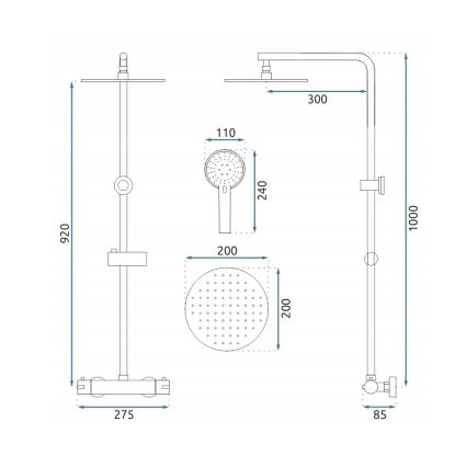 REA-P8413 - Zestaw prysznicowy z baterią termostatyczną BLISS szczotkowane złoto