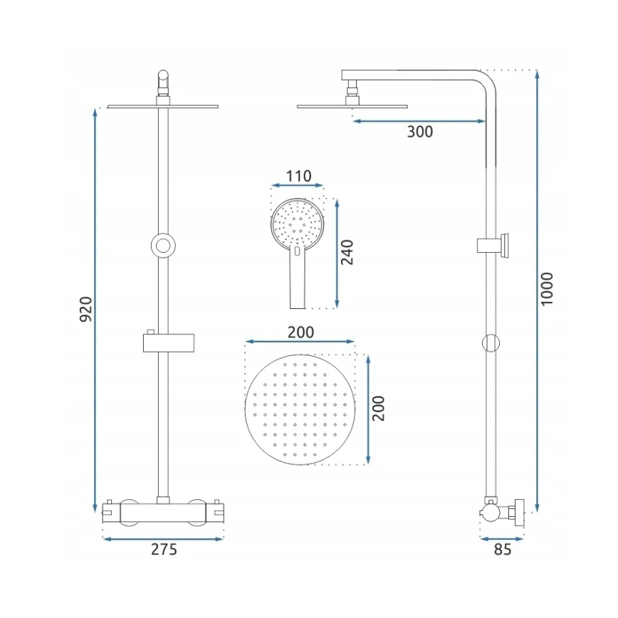 REA-P8413 - Zestaw prysznicowy z baterią termostatyczną BLISS szczotkowane złoto