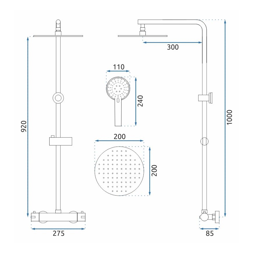 REA-P8804 - Zestaw prysznicowy BLISS z baterią termostatyczną, matowa czerń