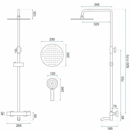 REA-P8807 - Zestaw prysznicowy LUNGO z baterią termostatyczną, szczotkowana miedź
