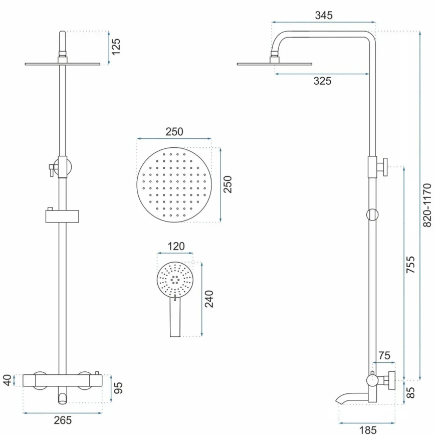 REA-P8807 - Zestaw prysznicowy LUNGO z baterią termostatyczną, szczotkowana miedź
