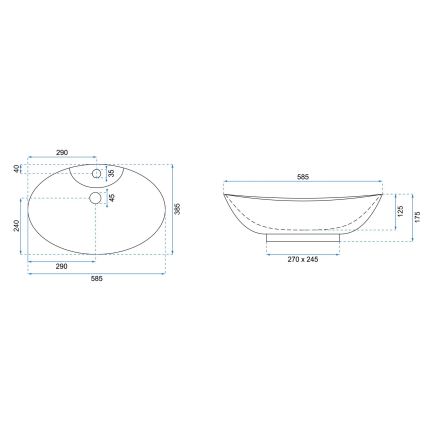 REA-U0160 - Umywalka nablatowa ROSA 38,5 x 58,5 cm, ceramika / biały połysk