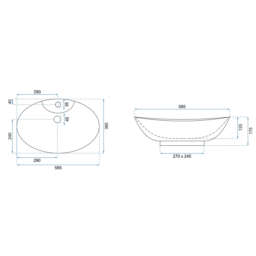 REA-U0160 - Umywalka nablatowa ROSA 38,5 x 58,5 cm, ceramika / biały połysk